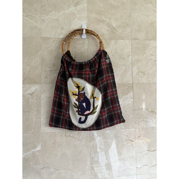MayaBags Monkey Plaid Purse Bamboo Handle - Legendary Christmas Yankee Swap Gift - Picture 4 of 14